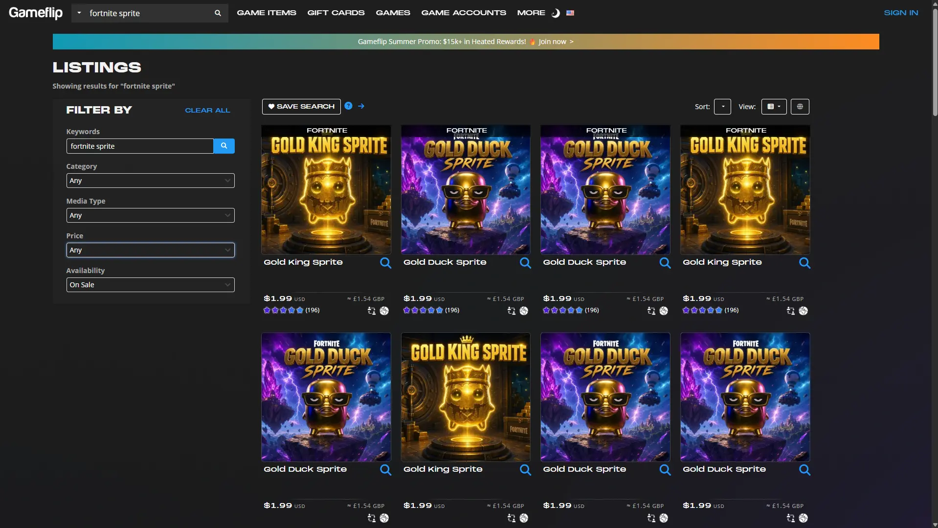 Sprites in vendita su Gameflip