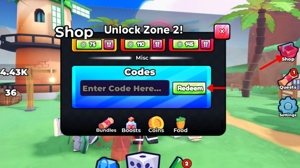Schermata di riscossione dei codici Anime RNG su Roblox
