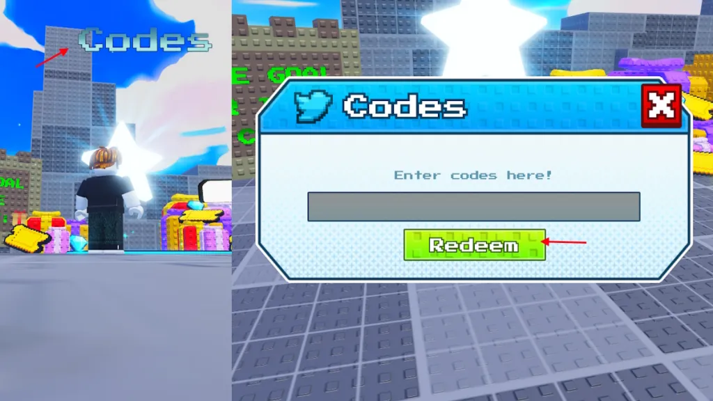 Schermata dei codici di Element Arena su Roblox