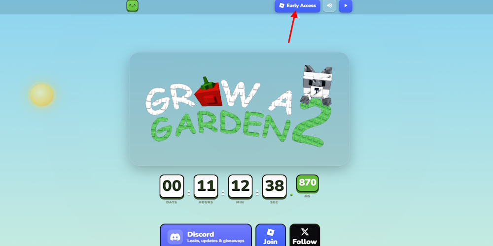 Pulsante per l'accesso anticipato a Grow a Garden 2