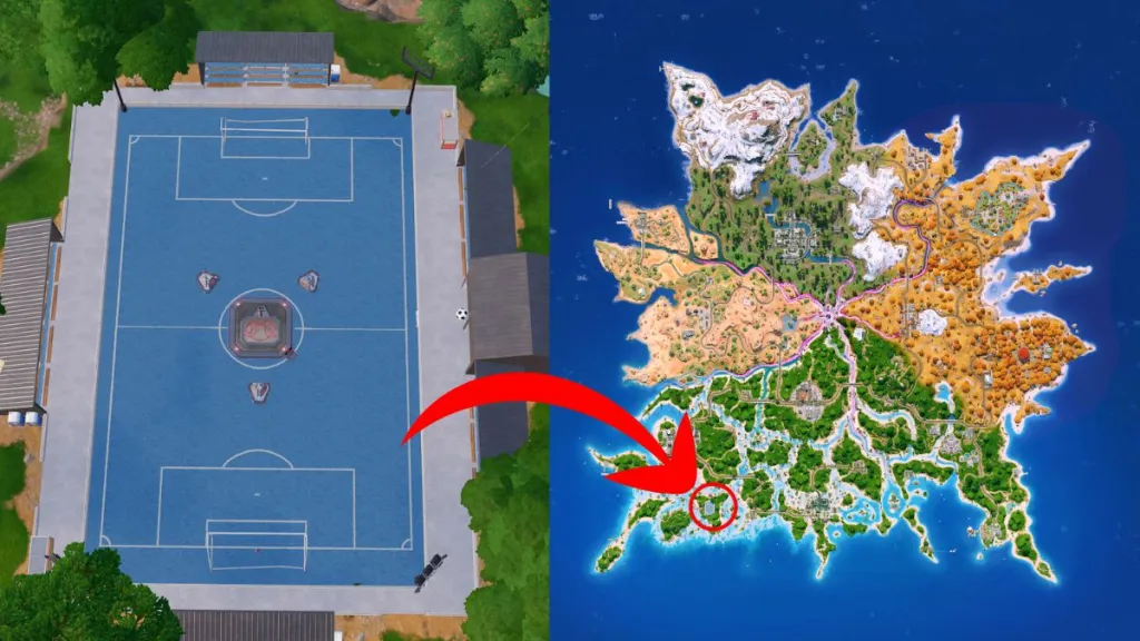 Posizione del Soccer Pitch nella mappa di Fortnite