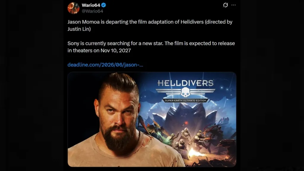 Jason Momoa lascia il film Helldivers