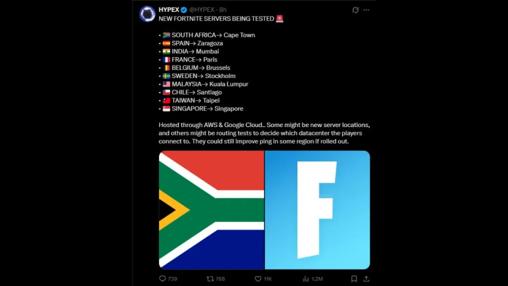 Mappa dei nuovi server Fortnite in fase di test