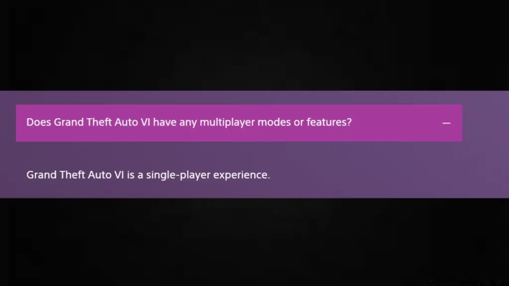 Immagine che conferma l'assenza di GTA Online al lancio di GTA 6