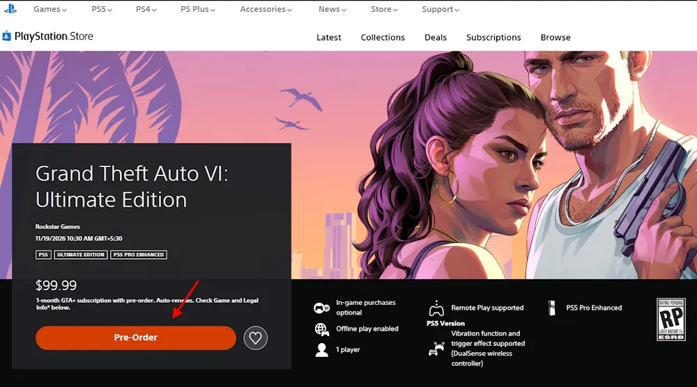 Ultimate Edition di GTA 6 in vendita sul PlayStation Store