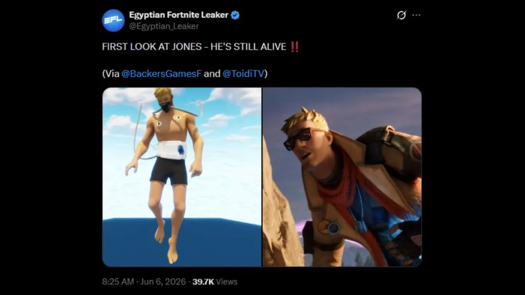 Render trapelato di Fortnite che mostra Jonesy in un serbatoio di recupero