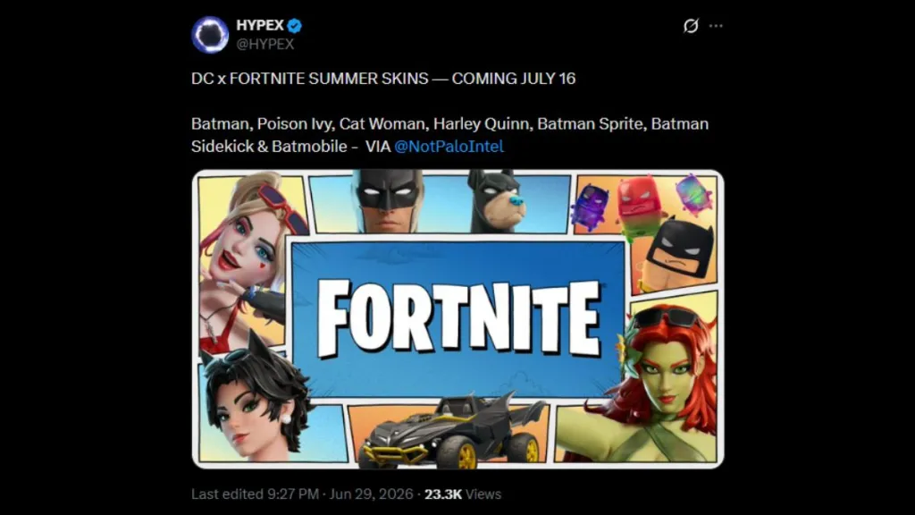 Anteprima dell'Evento estivo DC di Fortnite, con skin estive per Batman e altri eroi