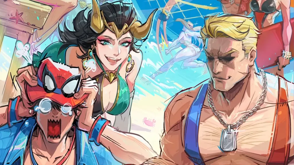 Costumi da bagno estate 2026 in Marvel Rivals: Lady Loki, Spider-Man e Captain America