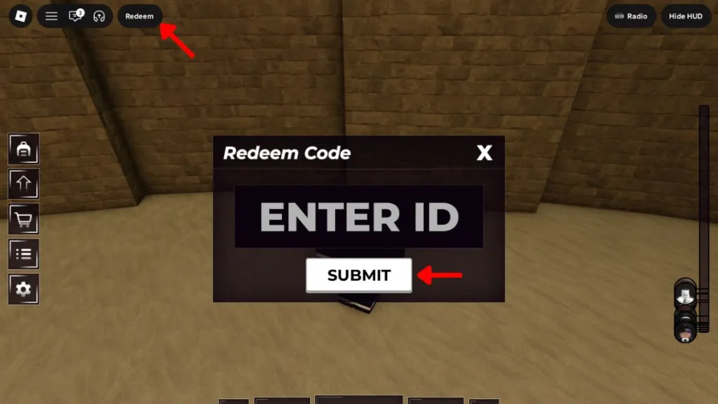 Schermata di riscatto dei codici Re Aura su Roblox