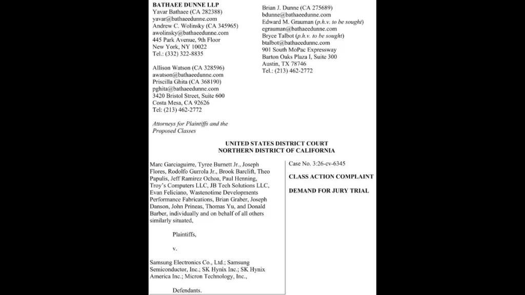 Tribunale della California riceve la causa collettiva contro Samsung, SK Hynix e Micron