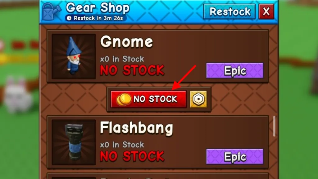 Acquisto del Gnome nel negozio di Gear shop di Grow a Garden 2
