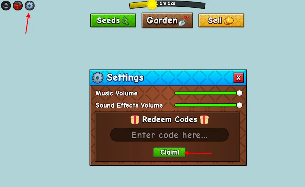 Schermata del rimborso dei codici in Grow a Garden 2