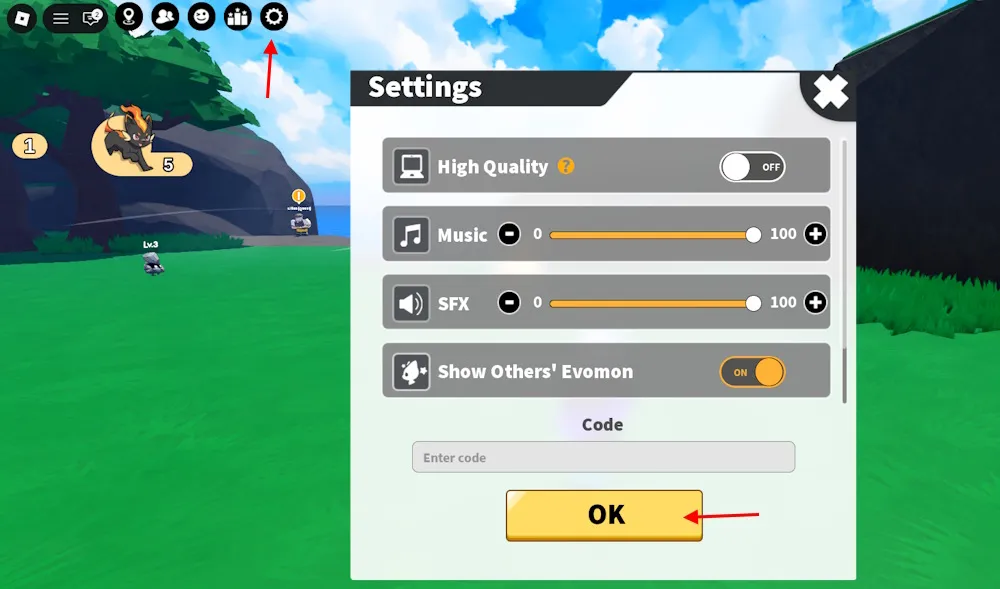 Schermata di inserimento codici in Evomon