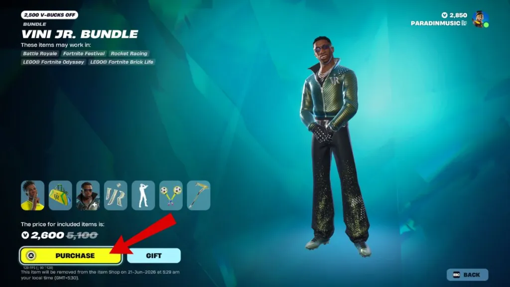 Skin di Vinicius Junior in Fortnite