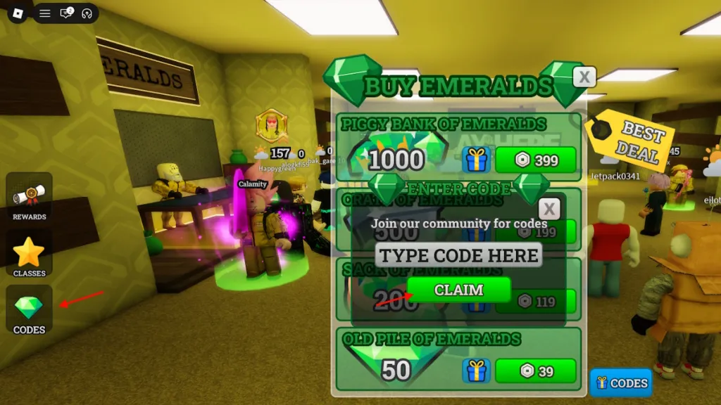Schermata di inserimento codici in Survive the Backrooms