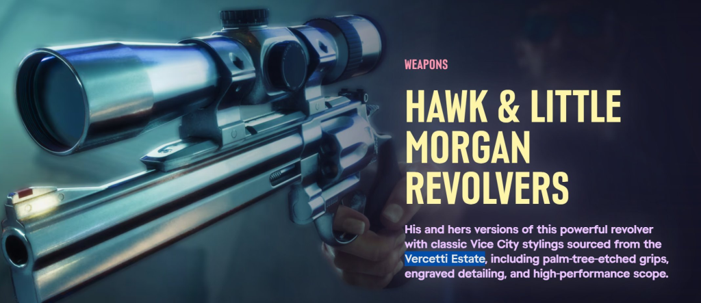 Revolver con impugnature ispirate alla Vercetti Estate, riferimento a Tommy Vercetti