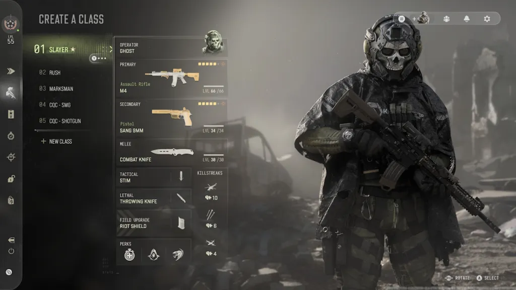 Schermata di creazione classe in Call of Duty Modern Warfare 4