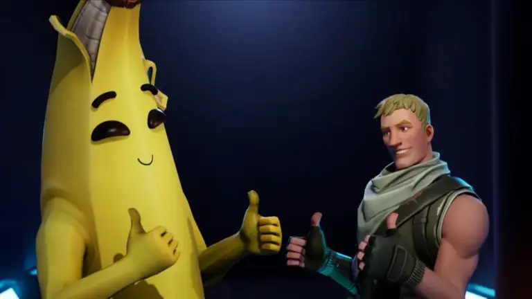 Peely and Jonesy in Fortnite giving thumbs up to each other