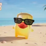 Fortnite Duck Sprite at a beach with the logo for Fortnite Runners