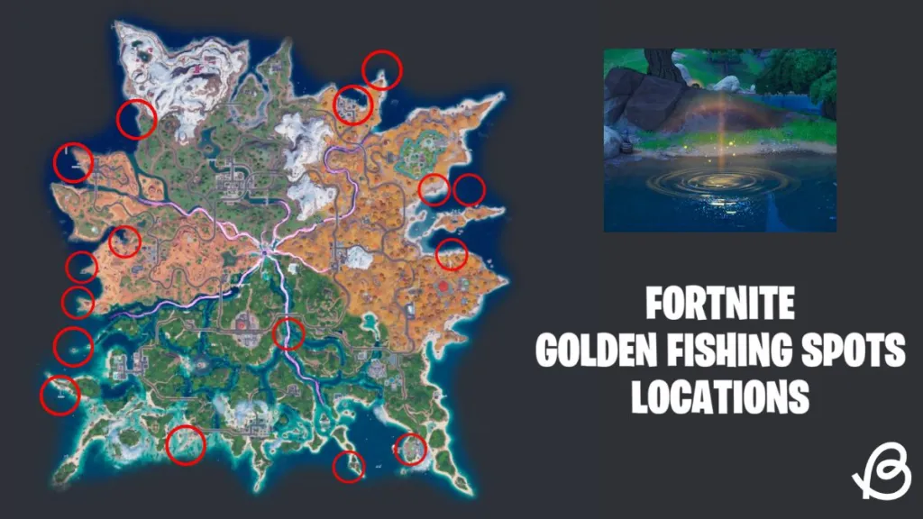 Mappa con le posizioni dei Golden Fishing Spots in Fortnite Capitolo 7 Stagione 3