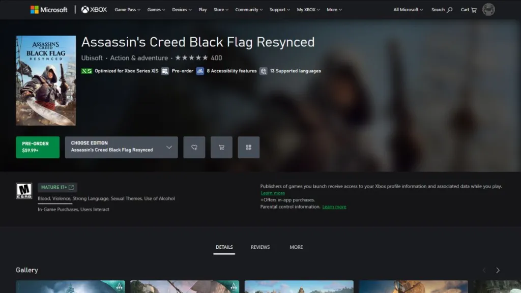 Schermata di Assassin’s Creed Black Flag Resynced su Microsoft Store
