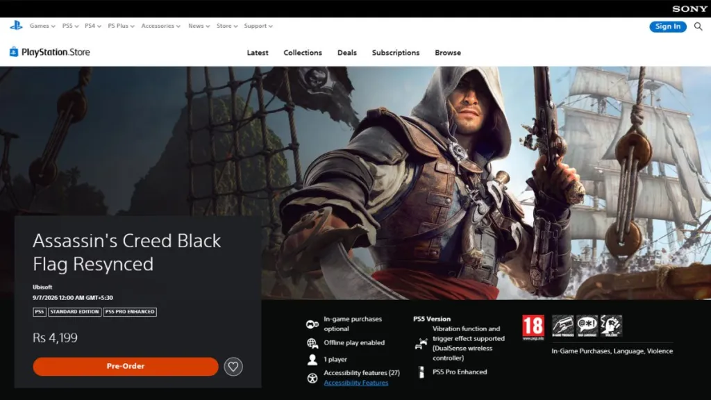 Pagina del gioco su PlayStation Store con pulsante di pre‑ordine