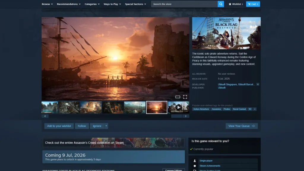 Pagina di Assassin’s Creed Black Flag Resynced su Steam