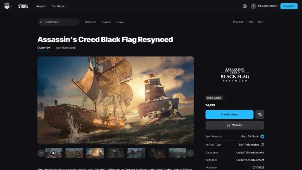 Vista del gioco su Epic Games Store