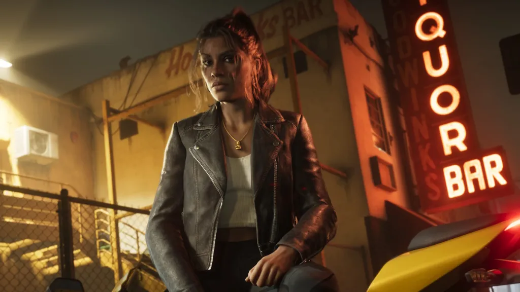 Lucia con half-up ponytail, un mix di capelli legati e sciolti, in GTA 6