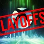 Xbox Logo with a red stamp that says LAYOFFS