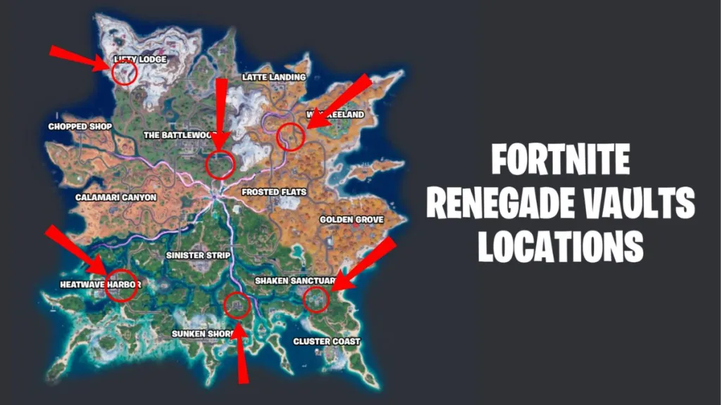 Mappa del Capitolo 7 Stagione 3 con le Renegade Vault evidenziate