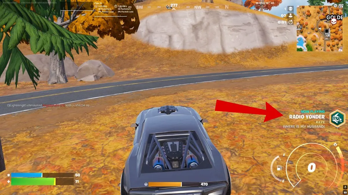 Giocatore in Fortnite con la radio accesa