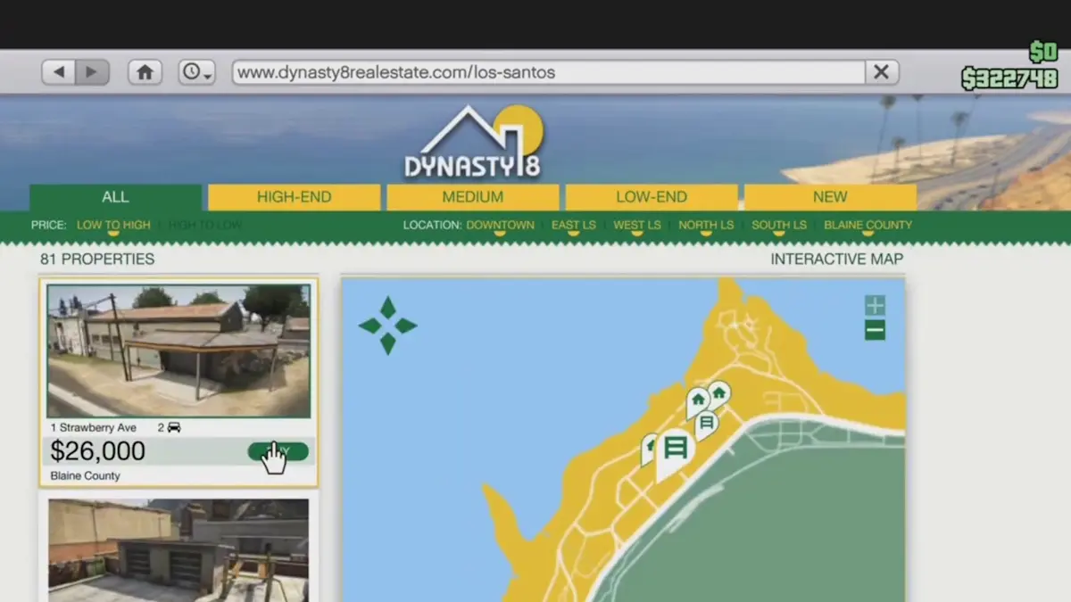 Procedura di acquisto di una nuova proprietà in GTA Online