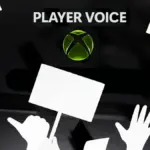 Protestors with the Xbox Player Voice Portal in the Background