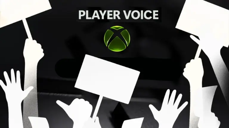 Protestors with the Xbox Player Voice Portal in the Background