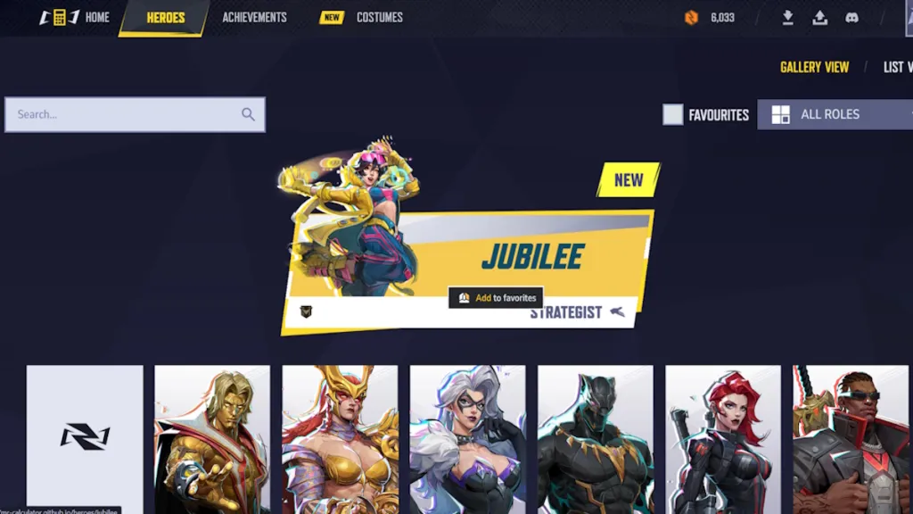 Scelta dell'eroe nel calcolatore di competenza Marvel Rivals