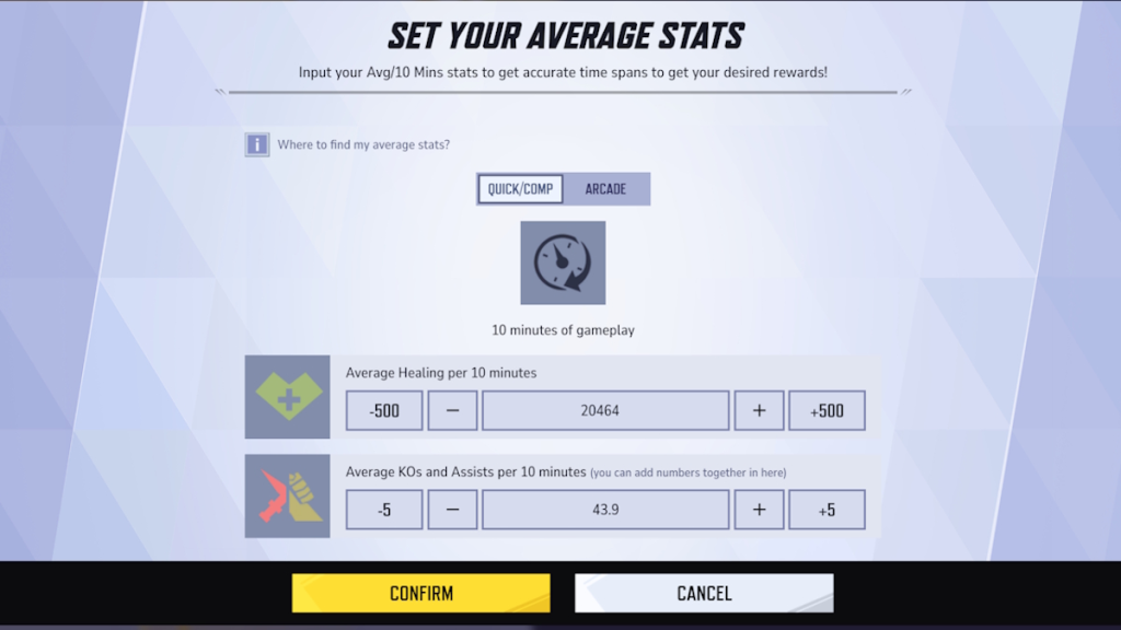 Inserimento delle statistiche medie nel calcolatore
