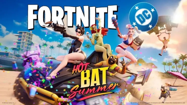 Key art for the Fortnite DC Hot Summer Event releasing with the 41.20 update