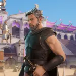 The Odysseus Fortnite skin in front of a gladiator arena
