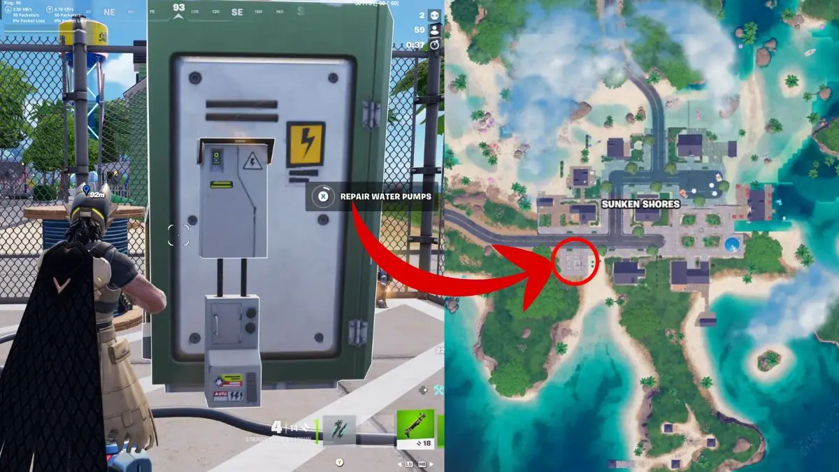 Posizione delle pompe d'acqua su Sunken Shores nella mappa di Fortnite