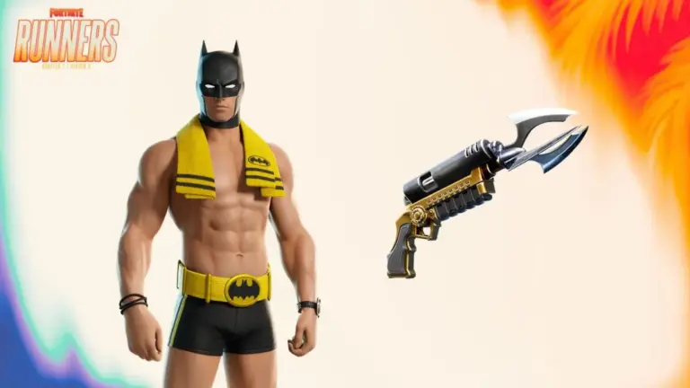 Beach Bod Batman and the Batman Grapnel Gun with a logo for Fortnite Chapter 7 Season 3 Runners
