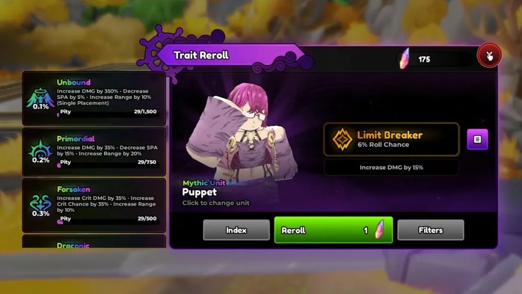 Reroll di caratteristiche in Anime Expeditions