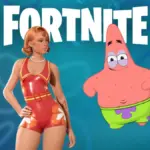 Ice Spice and Patrick Star in front of a bikini bottom background and Fortnite logo