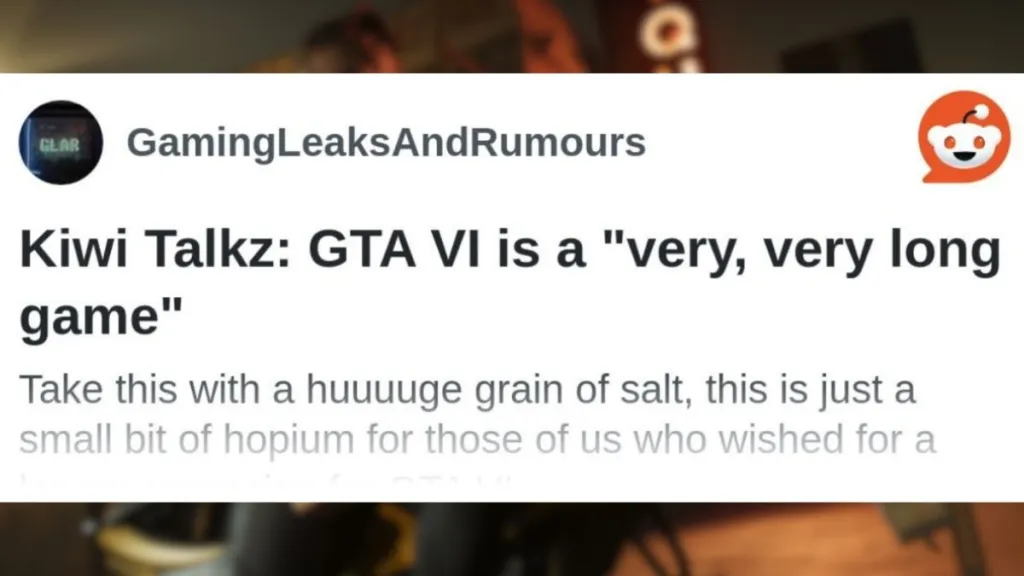 Post su Reddit che alimentava la voce delle 100 ore per GTA 6