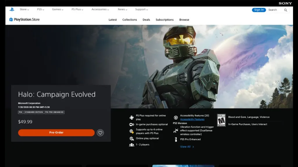 Pagina di Halo Campaign Evolved nel PlayStation Store