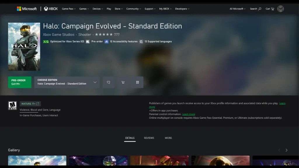 Pagina di Halo Campaign Evolved nello Xbox Store