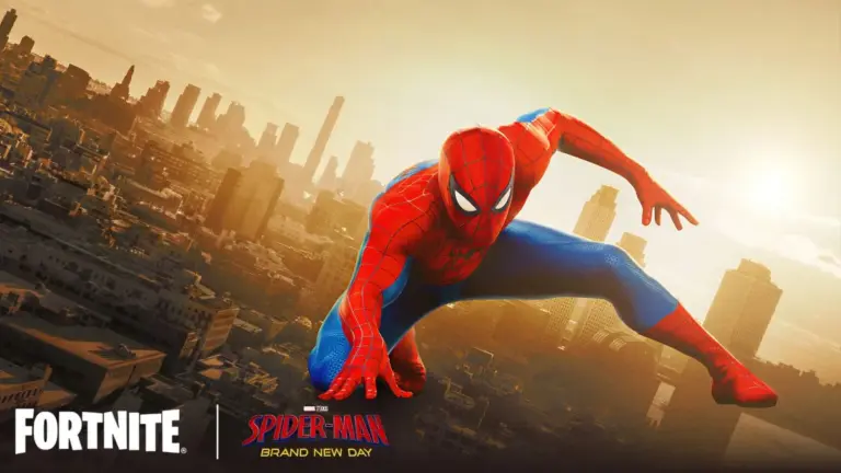 Spider-Man Brand New Day key art with the Fortnite logo