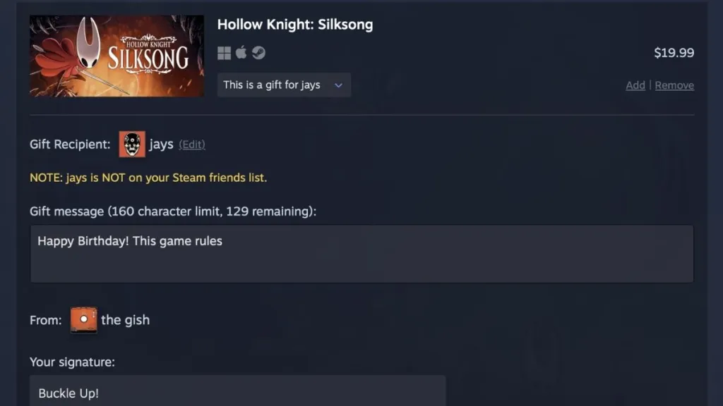 Lista dei desideri condivisa su Steam
