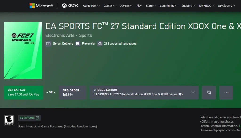 Preordine di EA FC 27 su Xbox Store