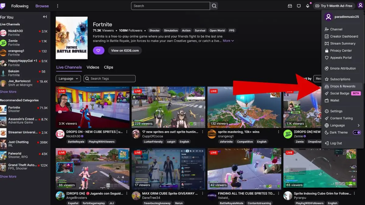 Schermata per reclamare la ricompensa Twitch